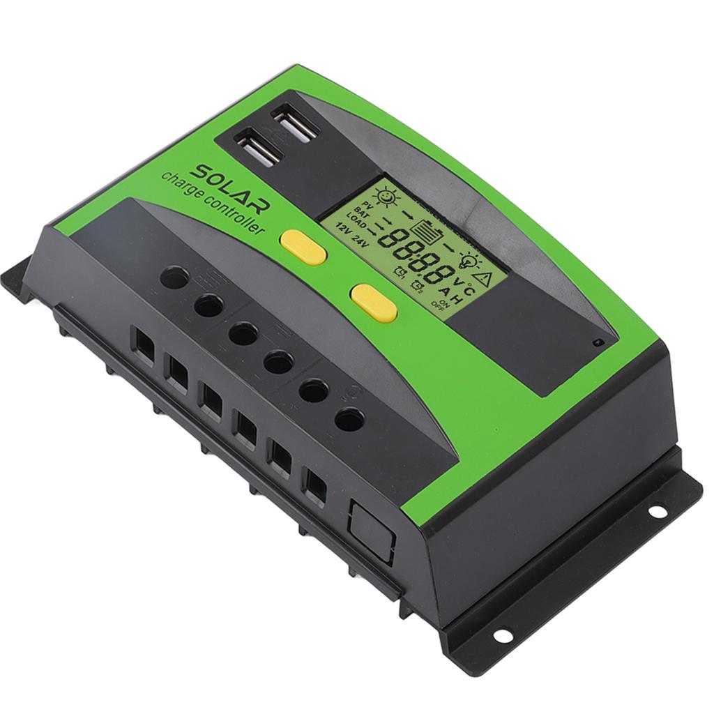12 В/24 В ШИМ-контроллер солнечной батареи с двумя USB-портами и двумя кнопками управления, контроллер солнечной зарядки с ЖК-дисплеем