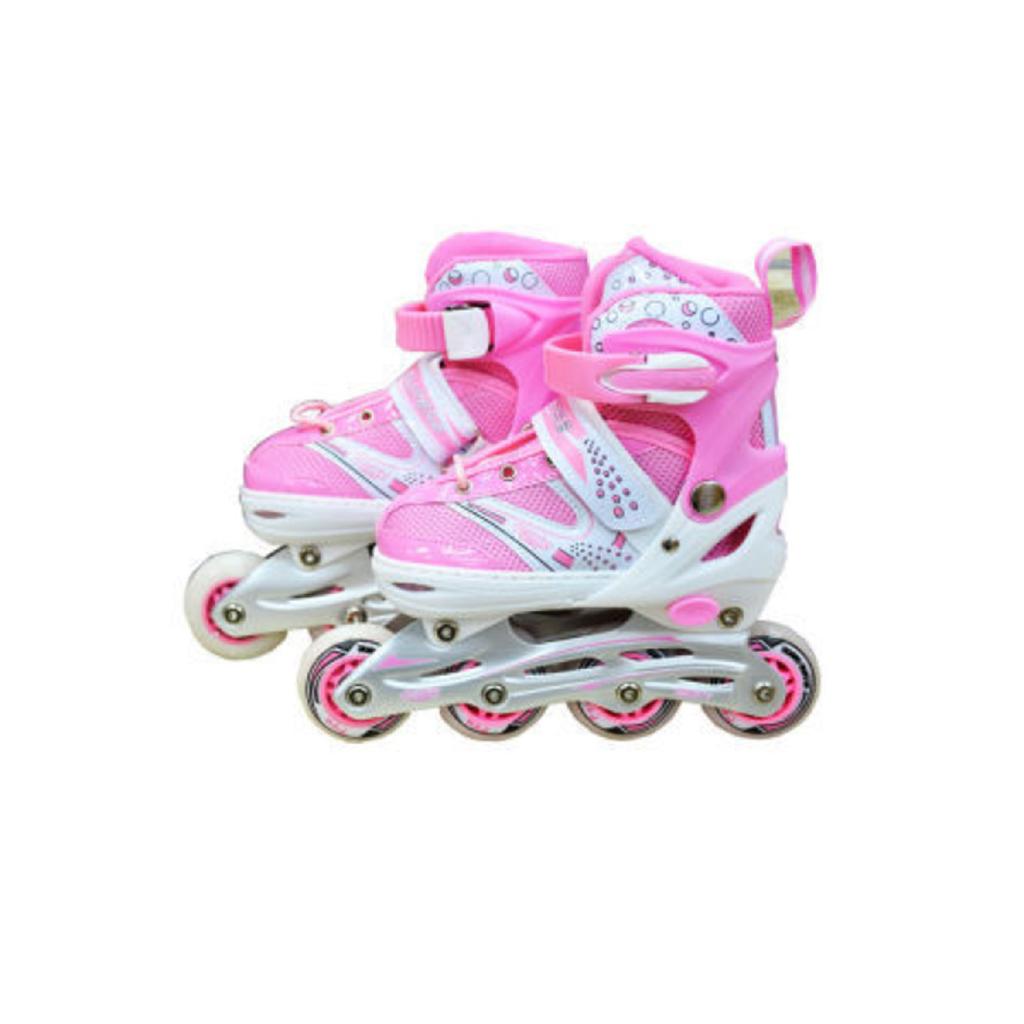 Детские детские коньки унисекс с розовым алюминиевым корпусом, ортопедические, с подсветкой, полный комплект защитных коньков