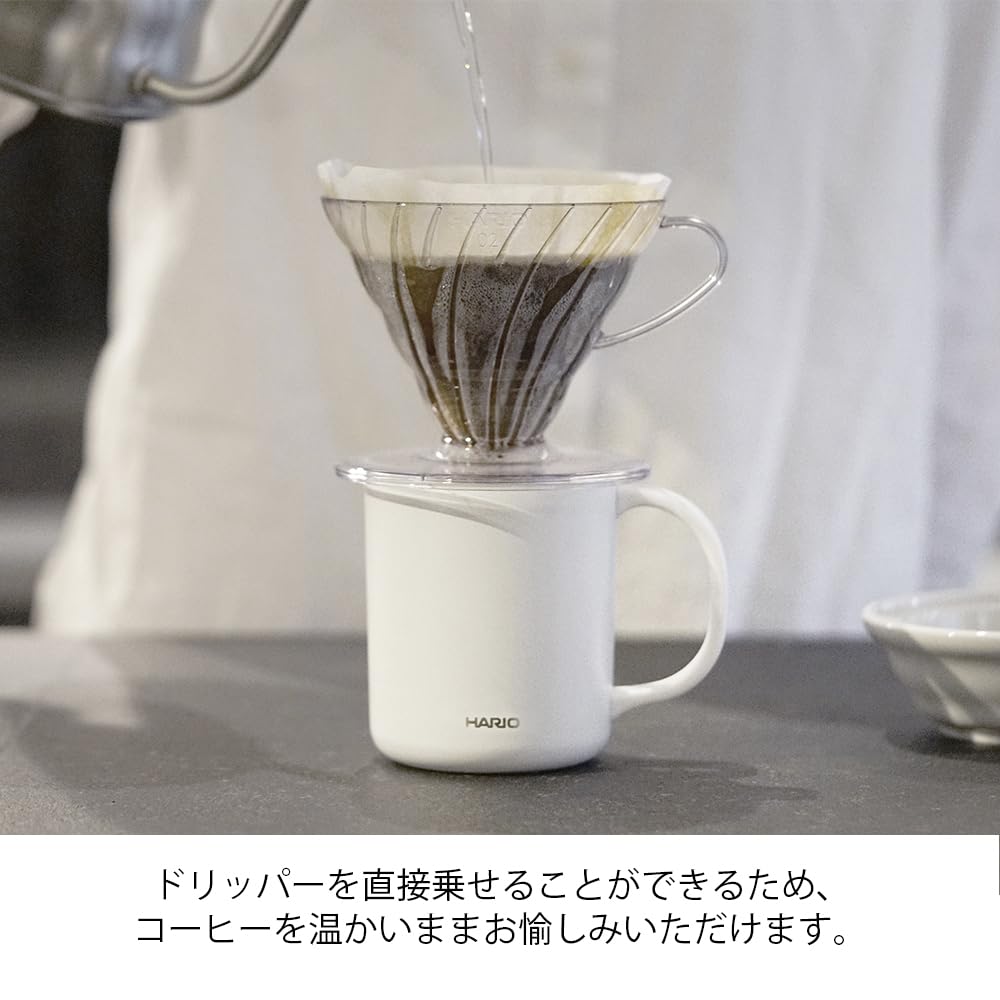 HARIO Ceramic Coated Double-Layer Vacuum Insulated Mug, White, 350ml, with Lid, CMG-350-W