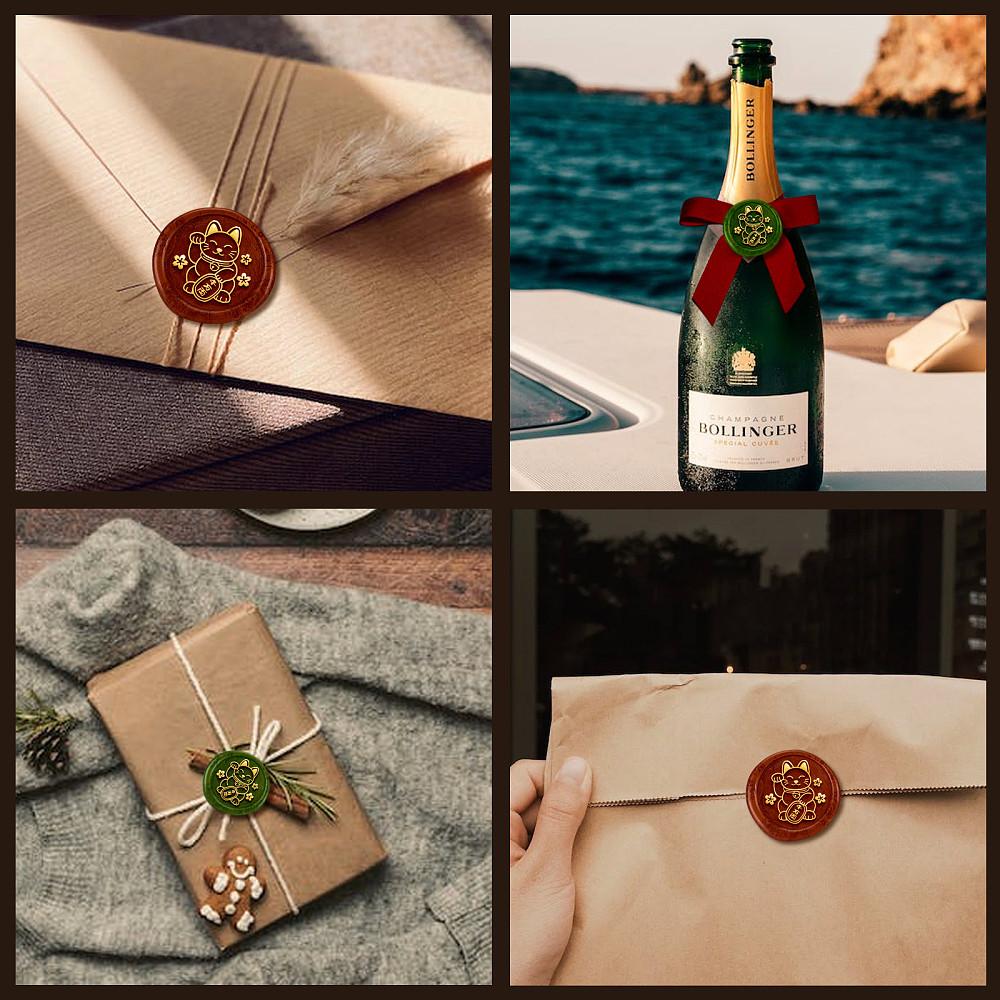 1pc Wax Seal Stamp Set Brass Sealing Wax Stamp Head with Wood Handle for Envelopes Invitations Gift Card Cat Shape 83x22mm Stamps: 25x14.5mm