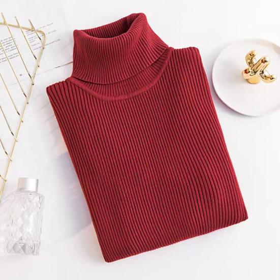 Women Bottom Sweater Turtleneck Long Sleeve Slim Fit Knitting Tops Solid Color Ribbed Tops Daily Wear