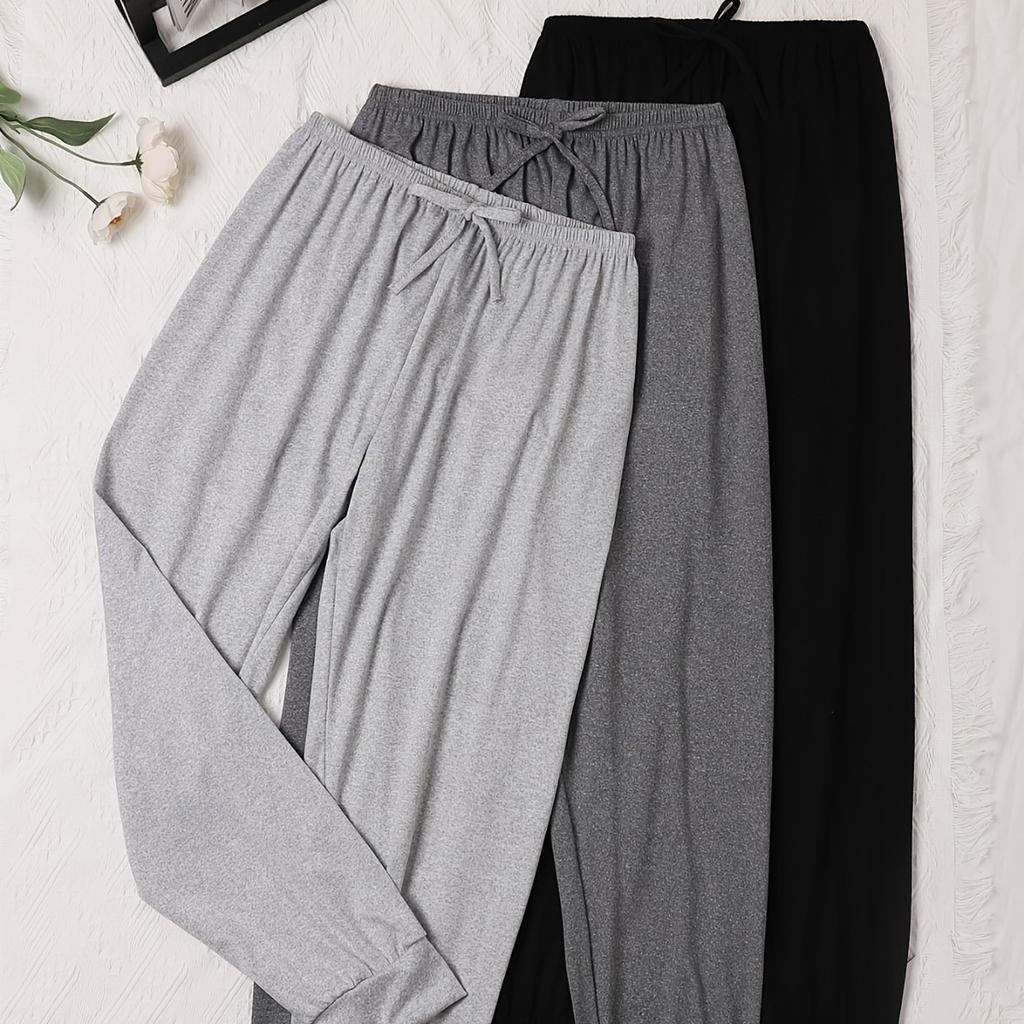 3 шт. Женские повседневные брюки на кулиске - Свободный крой, однотонные джоггеры, Комфортные, Идеальны для дома и улицы, Отличный подарок, Брюки для бега