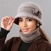 Elegant Winter Beanie For Women - Cozy Knit With Floral Accent, Perfect For Middle-Aged & Elderly, Stretch Fit, Hand Washable