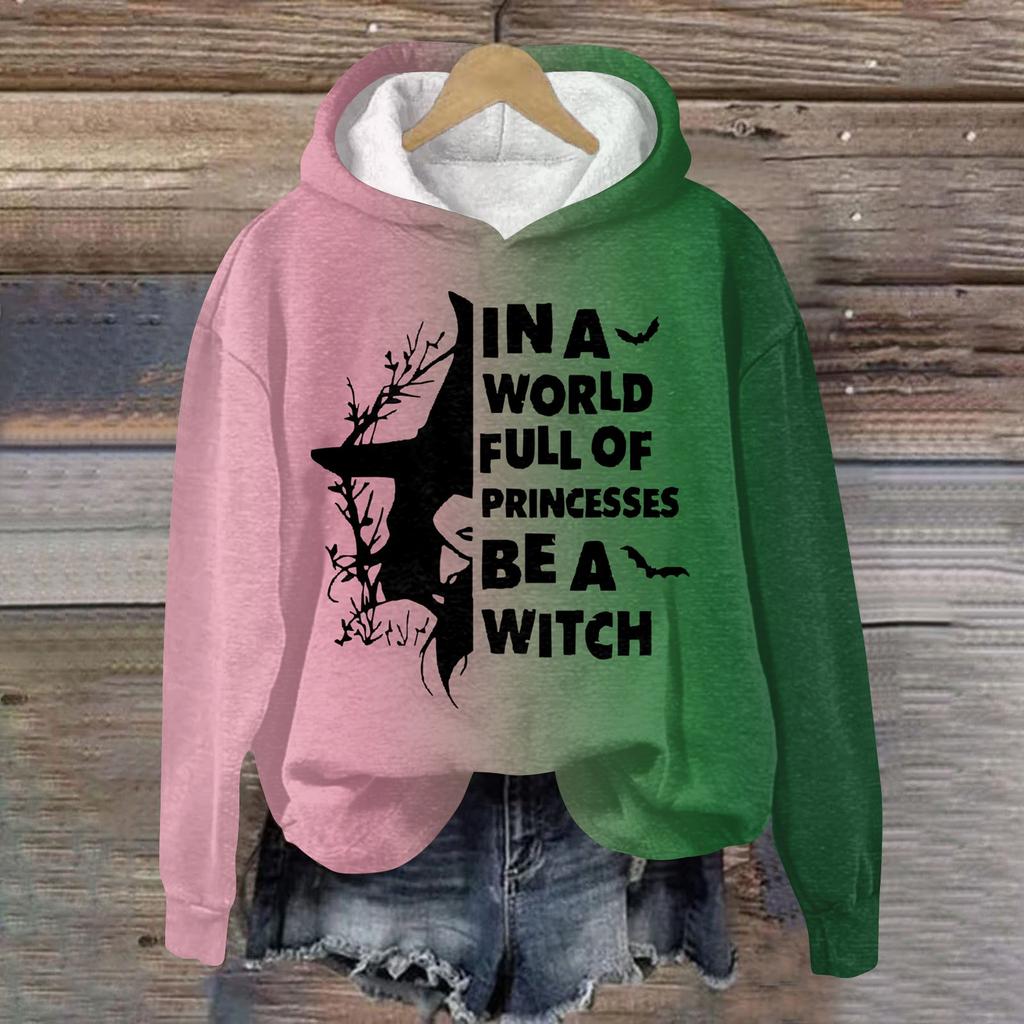 Женская мода Bad Witch Print Hooded Pullover Sweatshirt