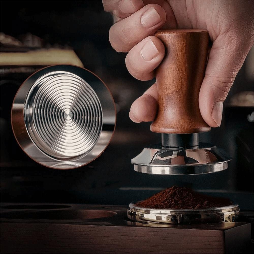 51/53/58MM Coffee Tamper Self-rebounding Flat/threaded Bottom Coffee Leveler Wood Handle Springs Design Coffee Powder Press Cafe