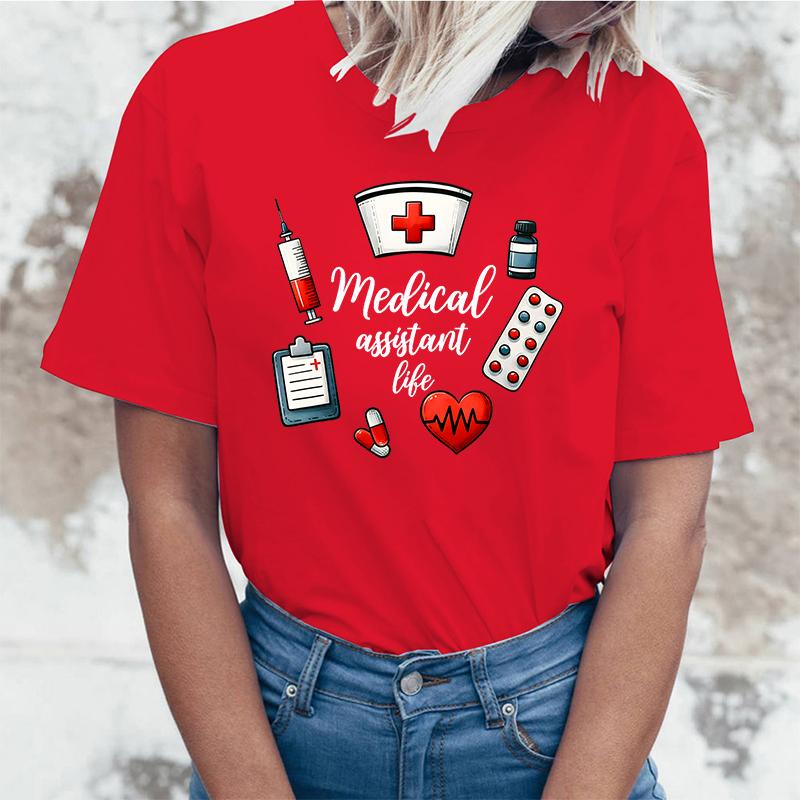 Медицинский Ассистент Жизнь Письмо Принт Одежда Женская Летняя Короткий Рукав Мода Летняя Повседневная Футболка Топы