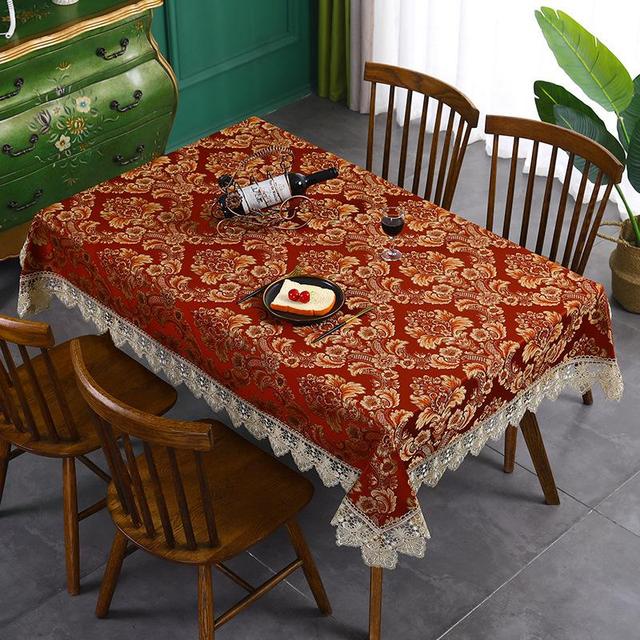 Red Lace Tablecloth Thickened Heat Insulation Anti Scald Cloth Art Round Table Tablecloths Furniture Dust Cover Cloth