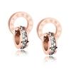 Small Square Drill Roman Numerals Hollow-out Double Ring Circles Titanium Steel Rose Gold Earrings