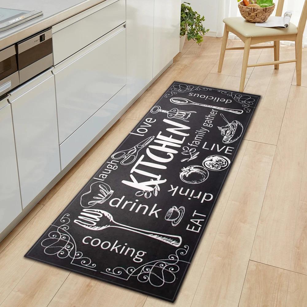 Non Slip Kitchen Runner Rug Tableware Pattern Wear Resistant Floor Mat Home Decor Carpet