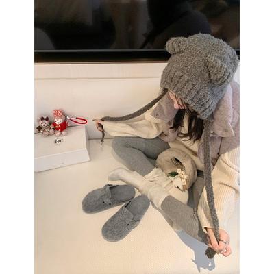 [] Две версии~ Теплые с внутренним увеличением высоты Мао Мао одинарные туфли женские сумка голова полушлепанцы