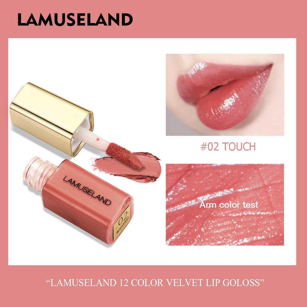 LAMUSELAND 12 Colors Cute Mini Velvet Moisture Lip Gloss Nutritious Liquid Lipstick 3.5g