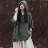 Johnature Women Vintage Ramie Hooded Top Half Sleeve Solid Color Tees Summer Loose Pockets Button Women T-shirts