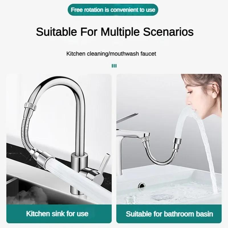 16-60cm Universal Faucet Extender Stainless Steel 360° Rotation Kitchen Sink Anti-Splash Nozzle Aerator Extension Hose