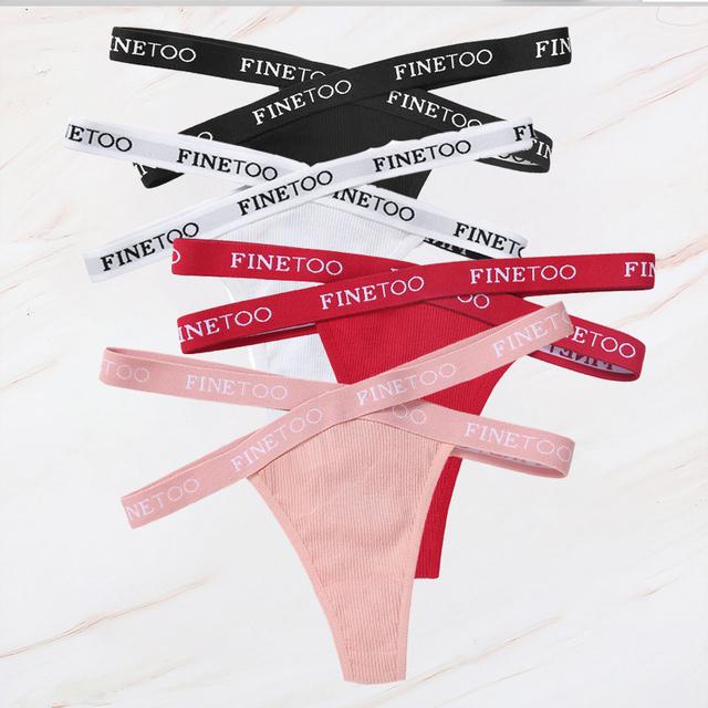 FINETOO 4PCS/Lot Sexy Cross Strap Cotton G-String Women's Panties FINETOO Letter High Waisted Fashion Thongs Panty Lingerie M-XL