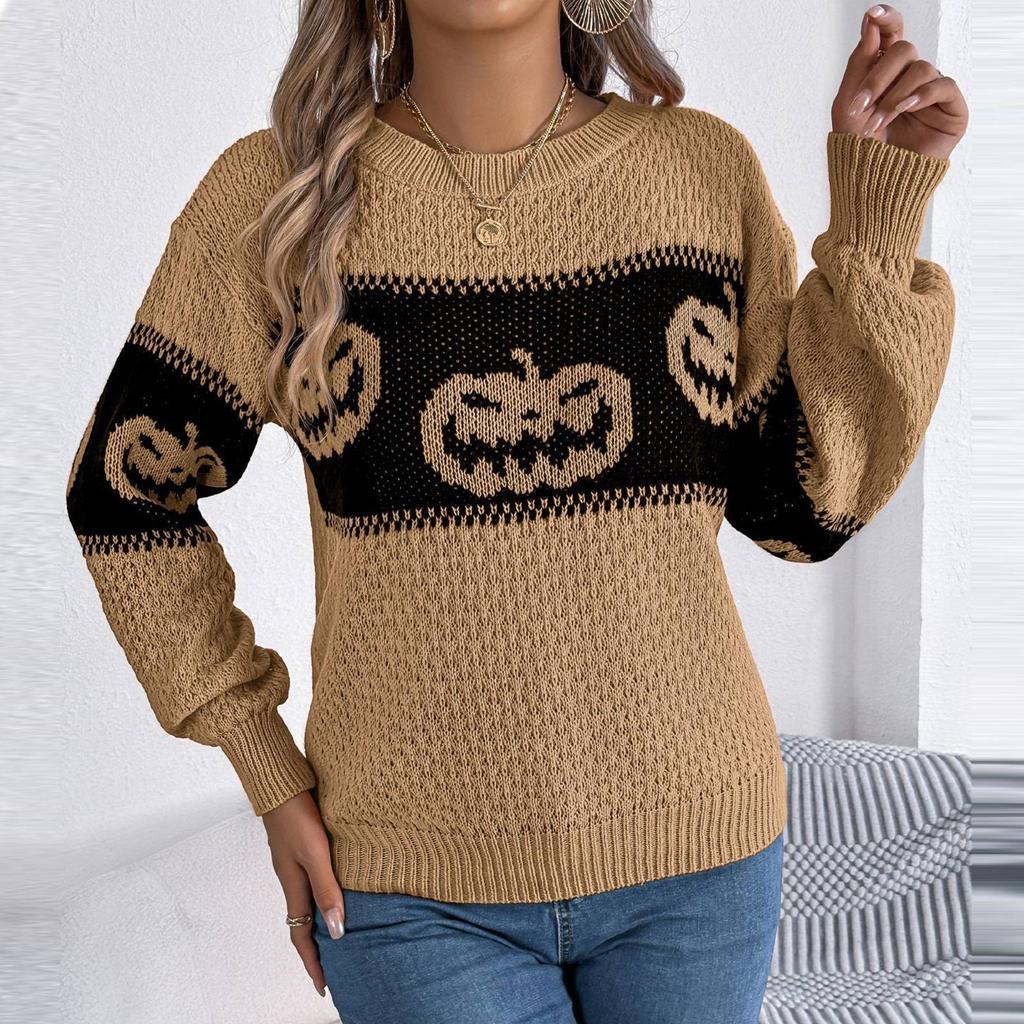 Женская мода повседневный свободный свитер контрастного цвета на Хэллоуин с длинным рукавом пуловер топ