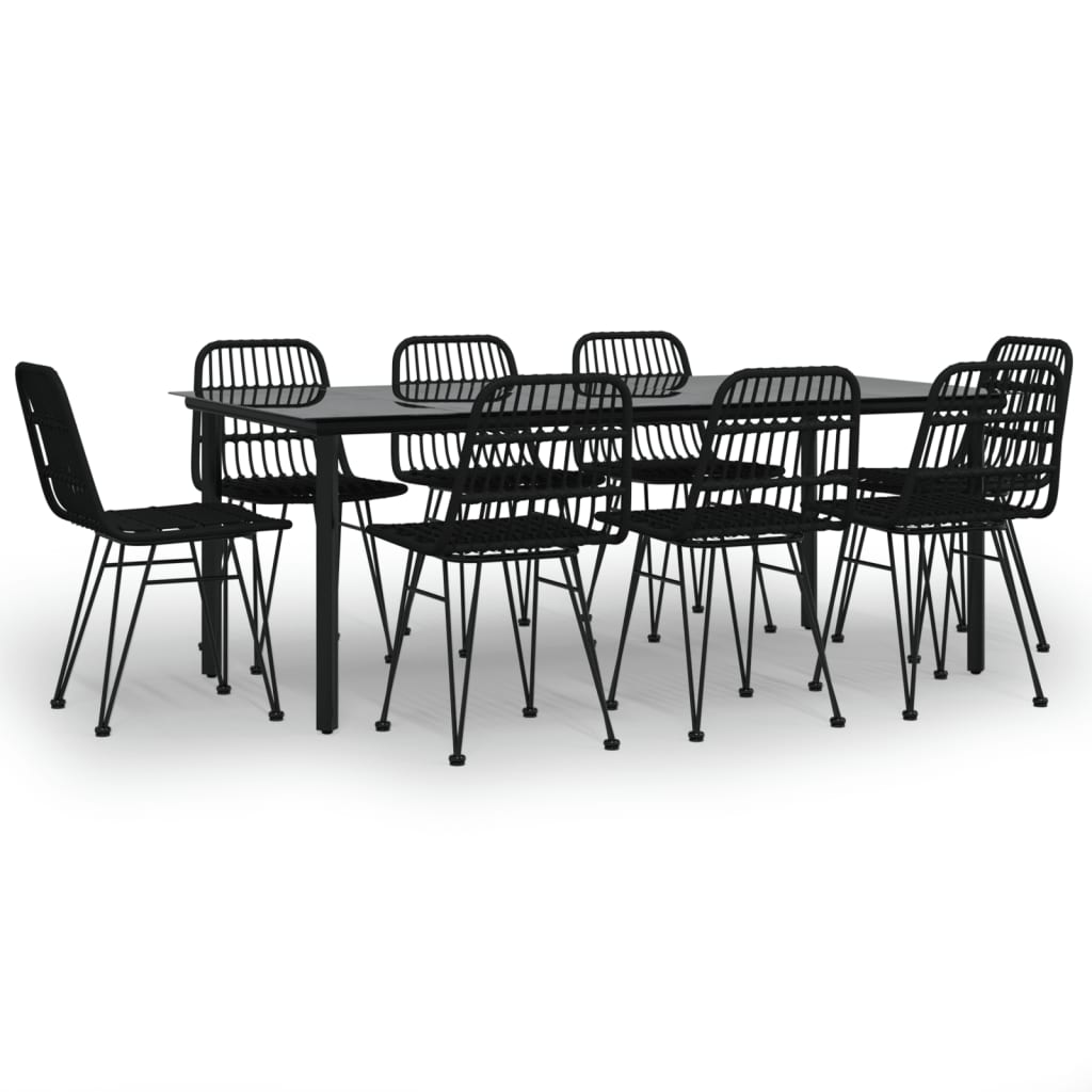 9 Piece Outdoor Dining Set Black Poly Rattan