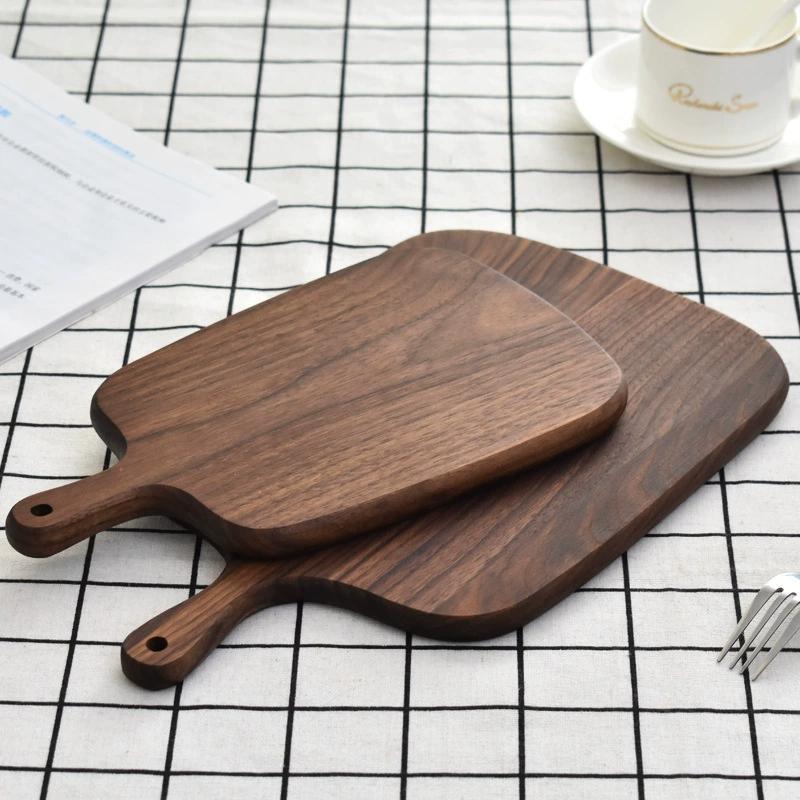 1pc Square Wood Cutting Board, Solid Wood Black Walnut Wooden Chopping Boards for Bread, Vegetables & Fruits, Dinner Cheese Board with Hole,4 Size