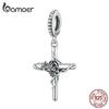 BAMOER 925 Sterling Silver Vintage Romantic Rose Vine and Cross Charm Pendant for Women Fine Jewelry