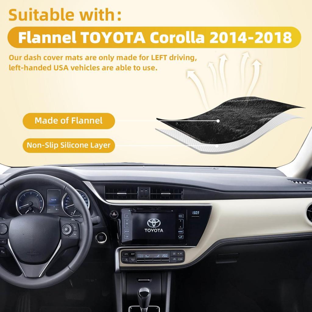 Dashboard Flannel Dash Cover Mat For Toyota Corolla 2014 2015 2016 2017 2018 Flannel Fit Toyota Corolla Accessories Dash Cover Black Trim (Corolla
