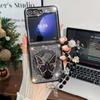 Чехол для Samsung Galaxy Z Flip7 6 5 4 3 с подставкой и съемным кристальным браслетом на запястье Ударопрочный Bling Чехол Бамперы для телефона