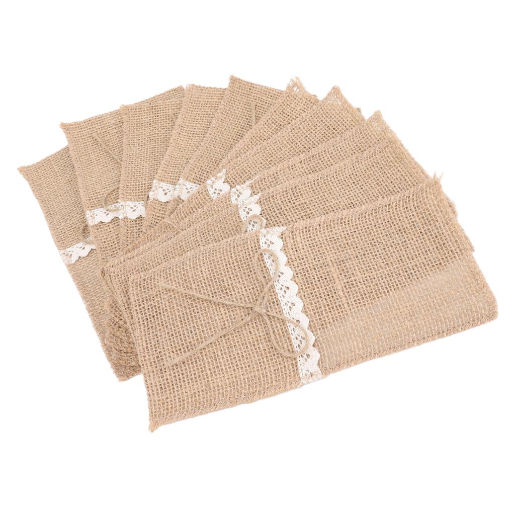 20 шт. мешковины держатели для столовых приборов кружевное украшение кружевная сумка для столовых приборов для свадьбы в стиле ретро