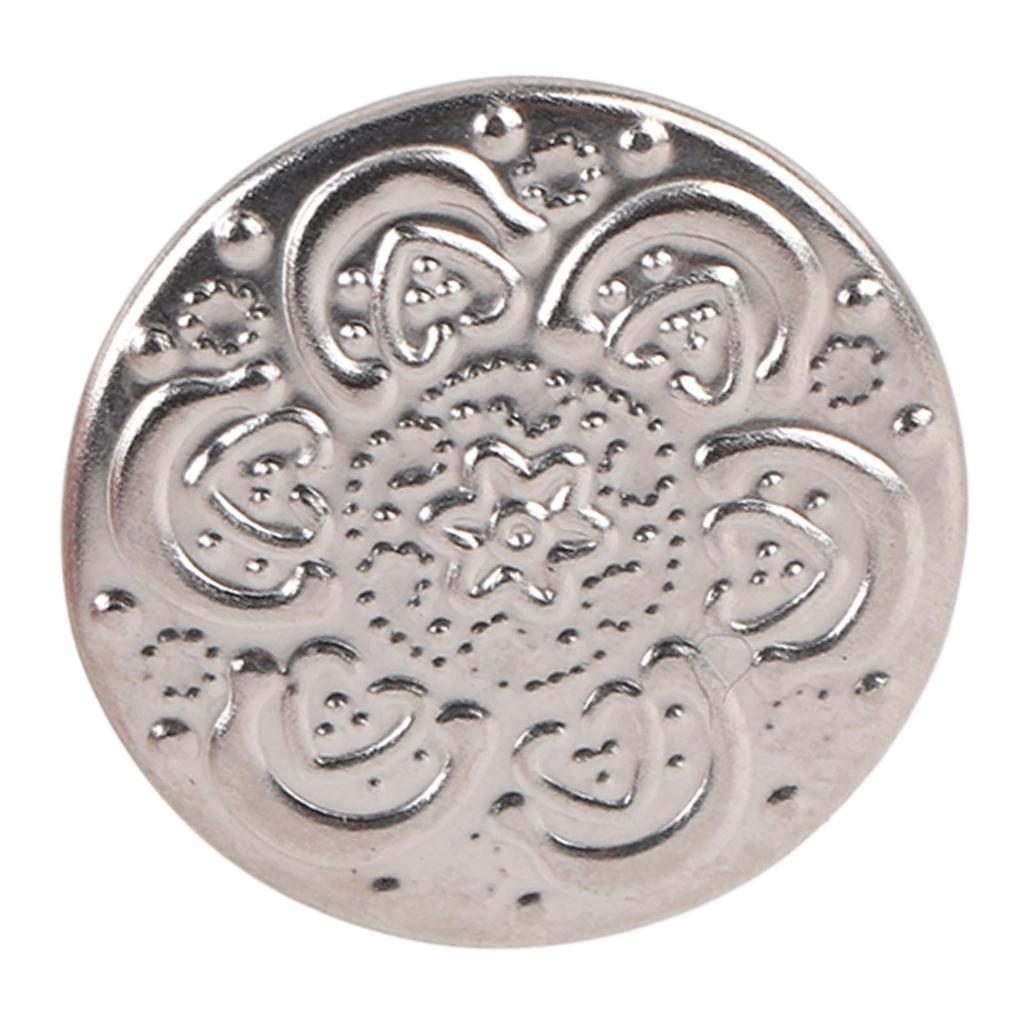 50 шт. шт. шт. пуговицы для брюк, съемные, не пришиваемые, 17 мм, цветочный узор, нержавеющая сталь, серебро с 2x6,5 мм P