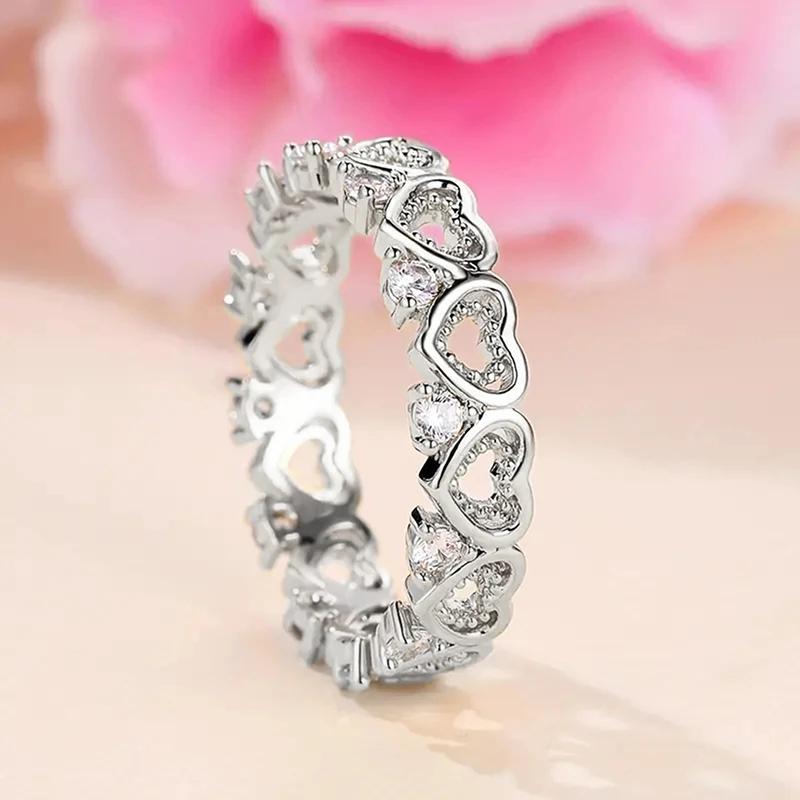 CAOSHI Sweet Romantic Rings for Women Hollow Out Heart Shaped Design Engagement Ceremony Accessories Versatile Finger Jewelry