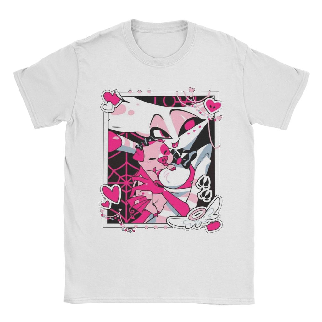 Angel Dusts и Fat Nugget Селфи Hazbins Hotels Футболка Мужская Хлопковая Повседневная Футболка С Круглым Вырезом Футболка С Коротким Рукавом Топы Подарок