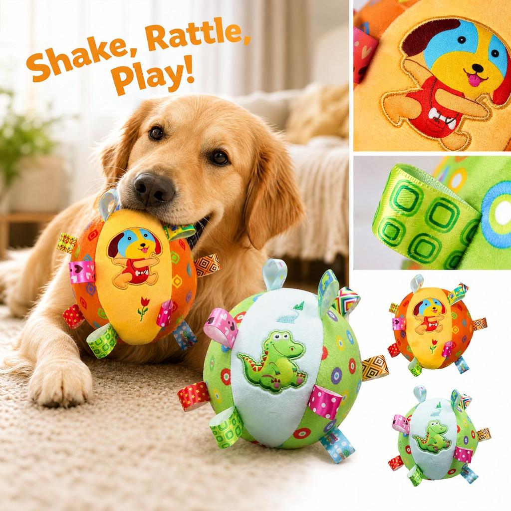 Soft Plush Squeaky Dog Toy Ball with Bell for Dogs and - Pet Ball with Squeaker