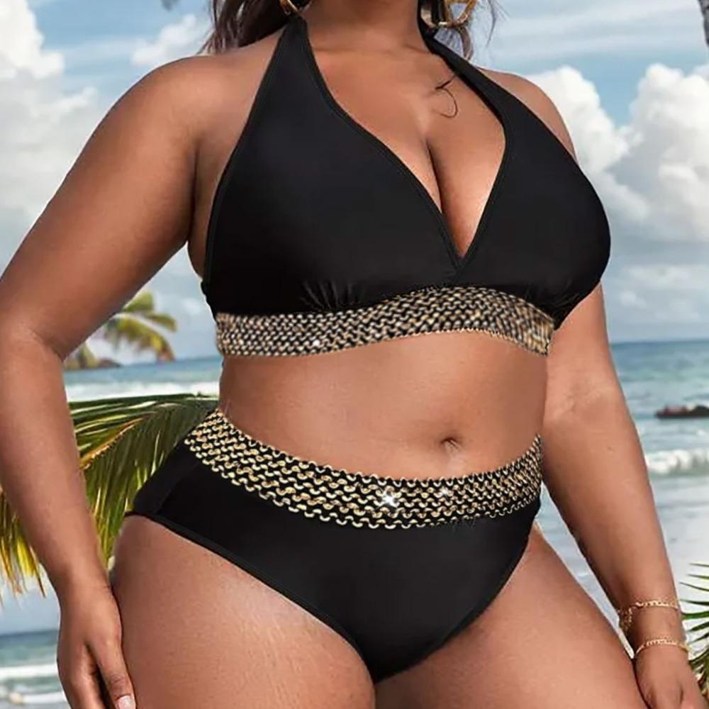 Упитанный плюс размер сексуальный обтягивающий купальник бикини с высокой талией раздельный купальник женский