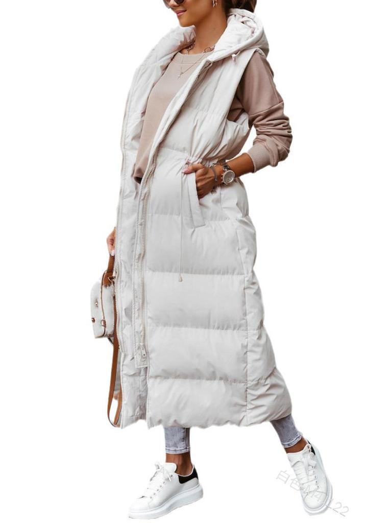 Однотонная хлопковая куртка с капюшоном и жилетом на талии — повседневная однобортная модель без рукавов.