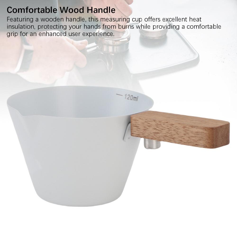 White/Black Finish Measuring Cup Wooden Handle Measuring Spoon Milk Frothing Cup Latte Art