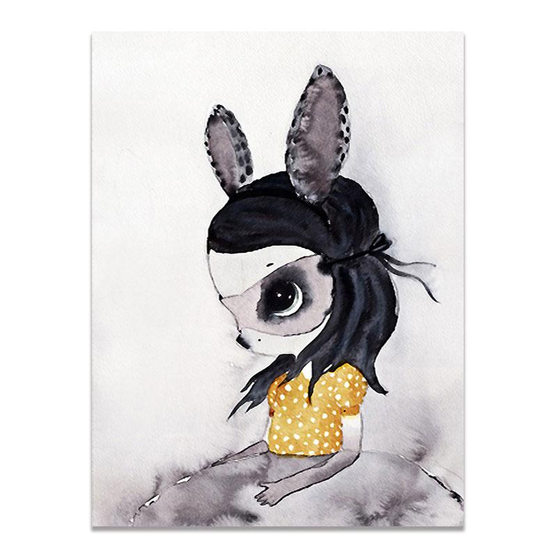 Современный скандинавский кролик для девочек, ангел, настенное искусство, мультяшная картина на холсте, спрей, цветной художественный постер, детские настенные фрески для детской комнаты