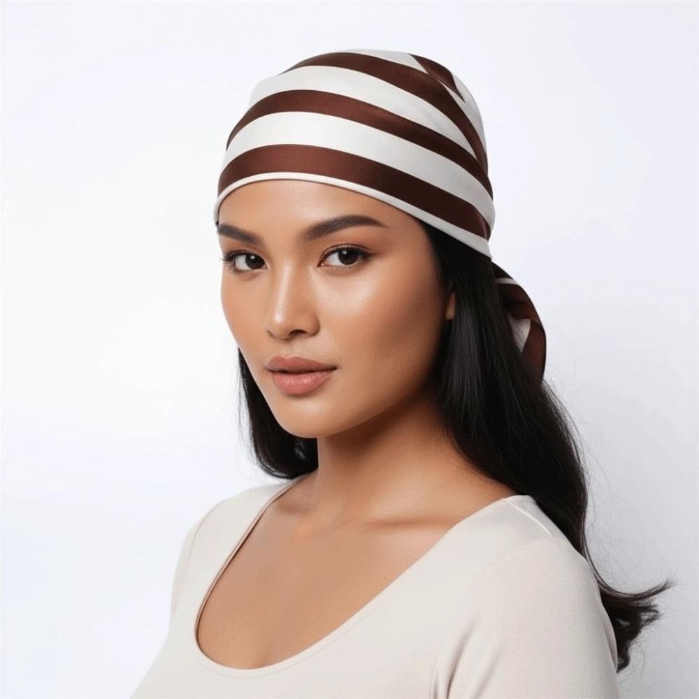Patterned Shawl 90 CM Square Scarf Breathable Printed Silk Scarf Stripes Square Headscarf Vacation