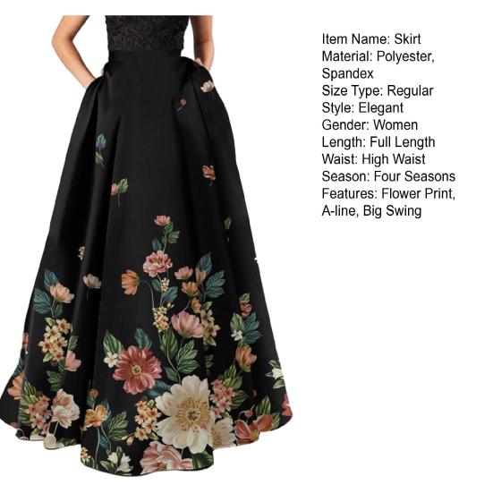 Женская макси-юбка с высокой талией трапециевидной формы, большие качели с цветочным принтом на молнии, полуоткрывающаяся мягкая богемная свободная вечерние пляжная юбка для выпускного вечера
