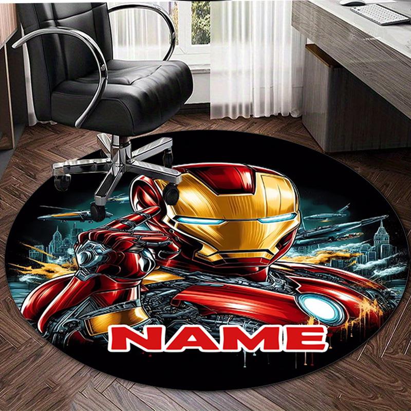Personalized I-Iron Man Round Chair Office Rug - Perfect for Mat, Office Chair & More - Ideal Gift for Birthdays and Holidays