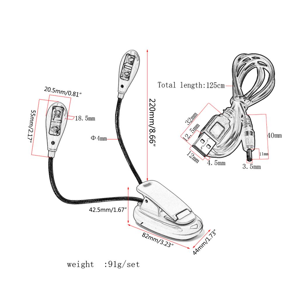 Rechargeable Dual Head Music Stand Light Flexible Clip On Reading Light Book Lamp for Eye Protection Perfect for Piano