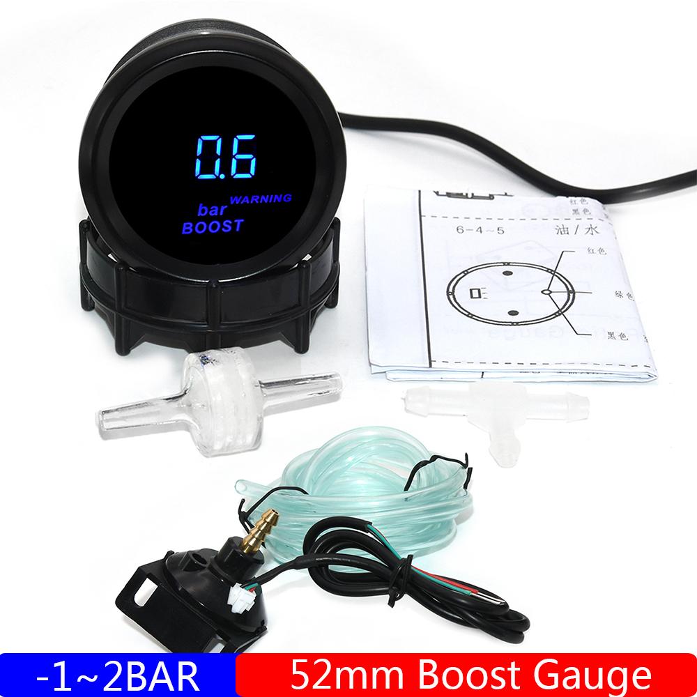 2"; 52mm Car Digital Turbo Boost Gauge PSI BAR Water Temp Oil Temp Oil Pressure Gauge Voltmeter EGT Tachometer RPM Gauge Car