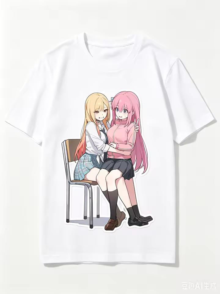2026 New Unisex Crew Neck Casual Short Sleeve Cross Anime Print of Marin Kitagawa and Hitori Gotoh Classroom T shirt