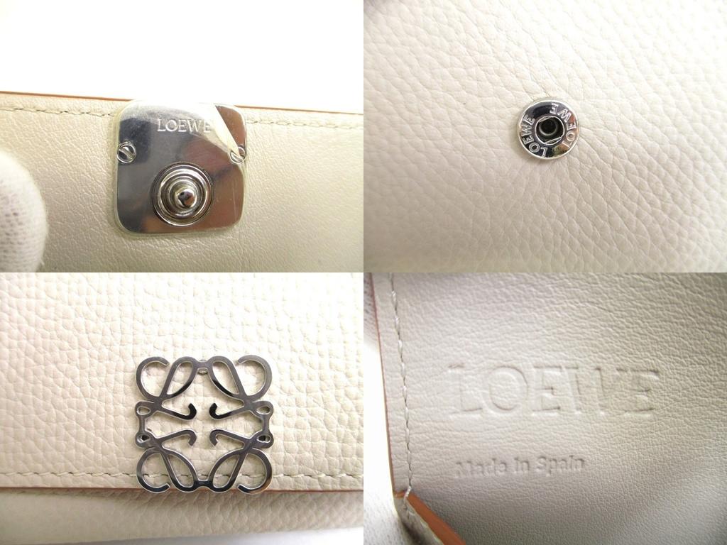 Authentic LOEWE Anagram Light Gray Leather Business Card Holder #a874 Refurbished