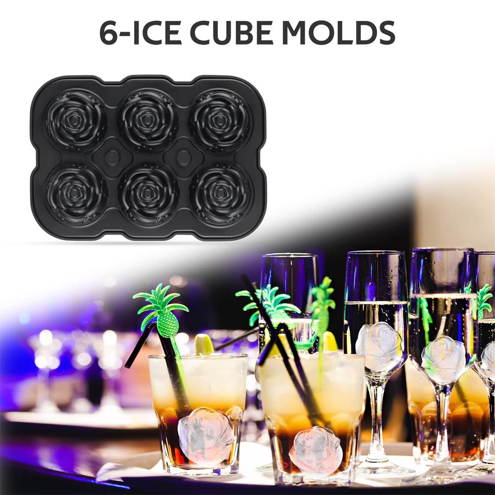 3D Rose Ice Cube Tray Silicone Ice Molds Diamond Silicon Mould 6 Grid Reusable for Cocktails Whiskey Party Supplies Ice Maker