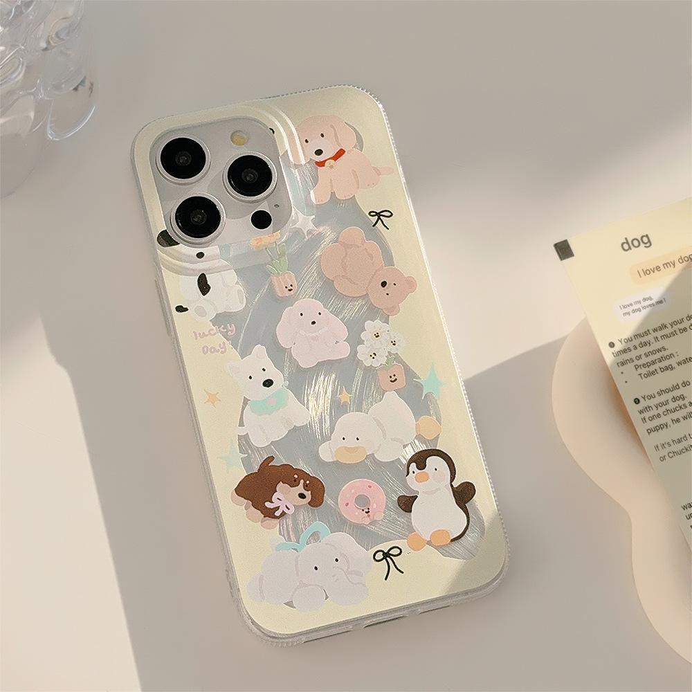 Creamy yellow animal phone case suitable for Apple 15, feather yarn iPhone 17, anti-drop 12, Korean style 16, cartoon 14 Pro Max