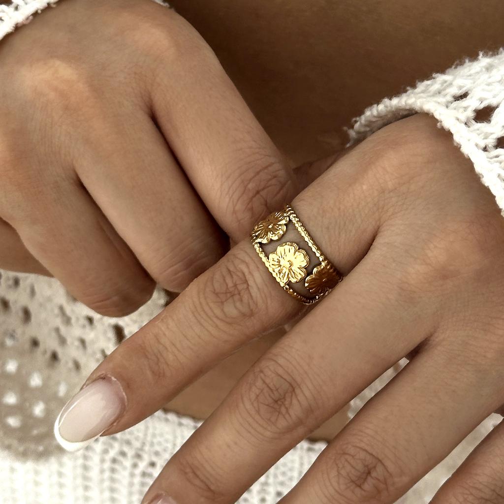 316L Stainless Steel Ocean Starfish Open Ring for Women Fashion Star Flower Irregular Geometric Ring Adjustable Finger Jewelry