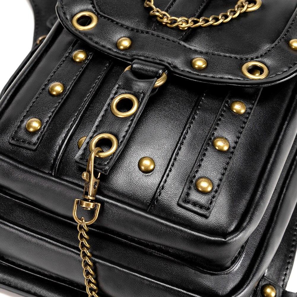 Johnature Punk Rivet Women Waist Pack Outdoor Chain Moto & Biker Belt Bag Pu Leather Multifunctional Shoulder Bags