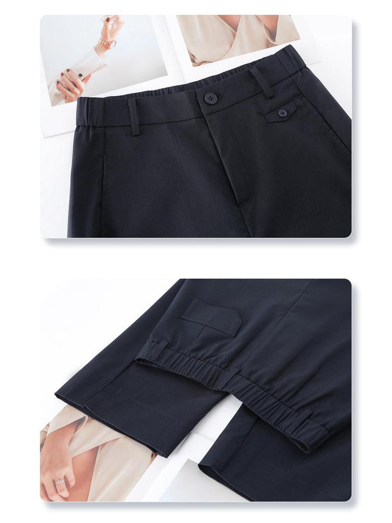 Women's Khaki High Waist Wide Leg Cropped Pants - Spring/Autumn 2025 Casual Slimming Trousers