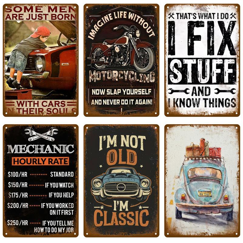 Retro Metal Sign Wall Art Mural Aesthetic Room Home Decor Items Poster Vintage Metal Plate Garage Decoration Tin Sign Plates Bar
