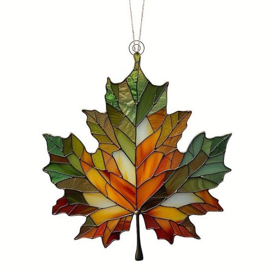 Maple Leaf Suncatcher Hanging Decoration Thanksgiving Day Autumn Stained Glass 2D Flat Acrylic Glass Window Wall Hanging Sign Ornament