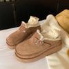Версия из мягкой кожи~ Зимние сапоги полусапожки 2024 зимние сапоги с меховой отделкой на носке, пушистые тапочки, женская обувь на маленькой толстой подошве, ботинки Boken