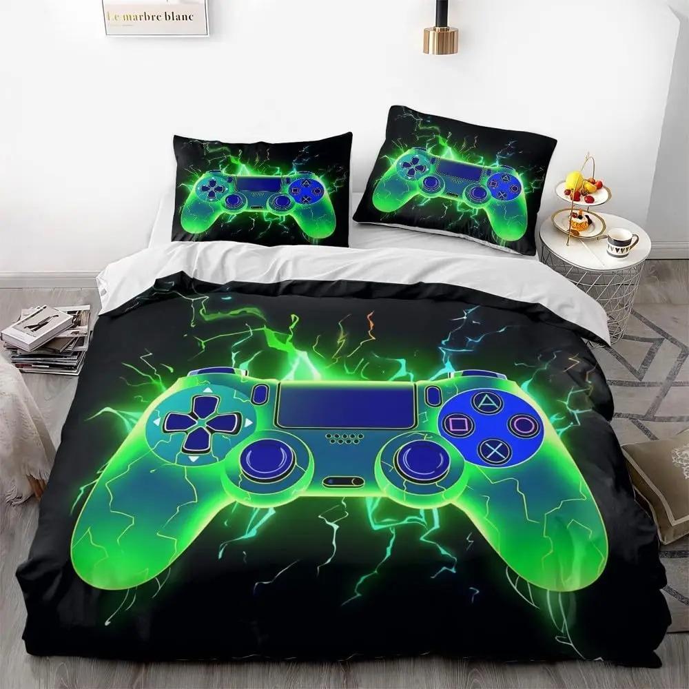 Boys Gamer Bedding Set King Queen Pink Purple Gamer Duvet Cover Modern Gaming Polyester Comforter Cover Game Quilt Cover