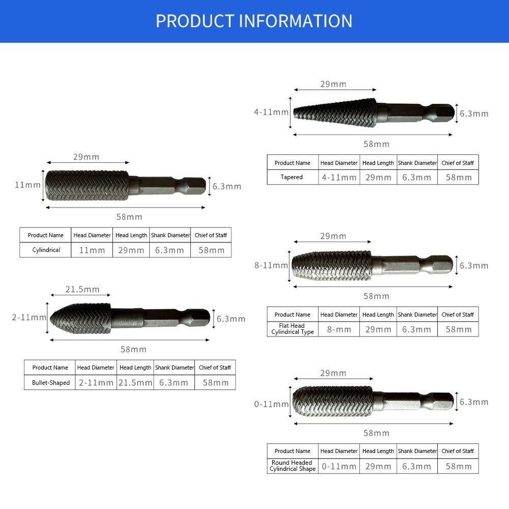 5Pcs/Set 1/4inch Hex Shank Rotary Rasp File Engraving Drill Bits  Carving Sanding Grooving